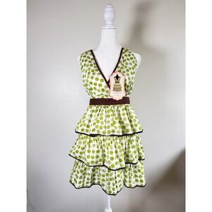 Envogue Green‎ Apple Print Ruffle Kitchen Impression  Full Apron Cotton